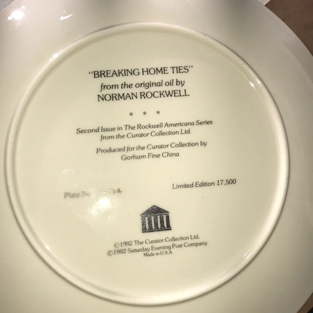 GORHAM Norman Rockwell Collectible Plate “Breaking Home Ties” NWT - Picture 7 of 7
